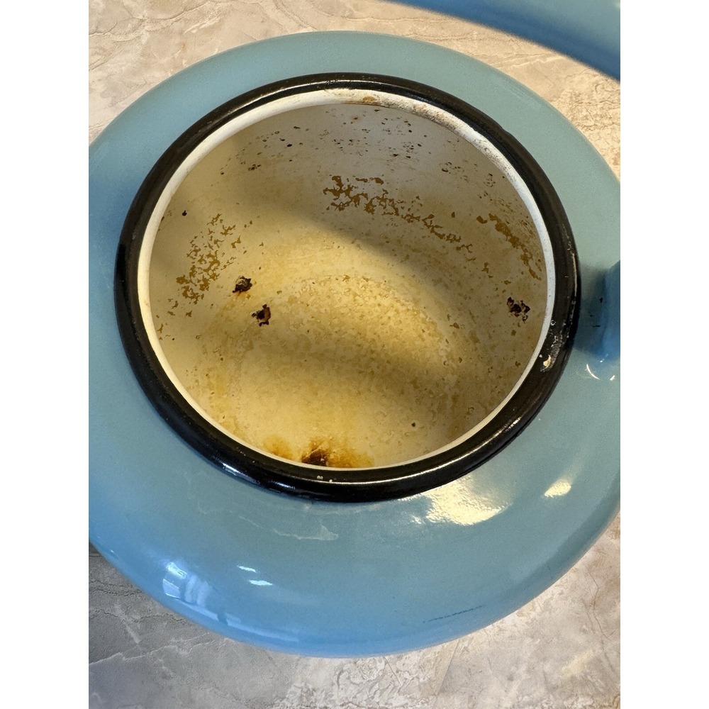 Vintage Blue Enamel Tea Kettle Stovetop Pot Mid Century Farmhouse Decor - Picture 4 of 12